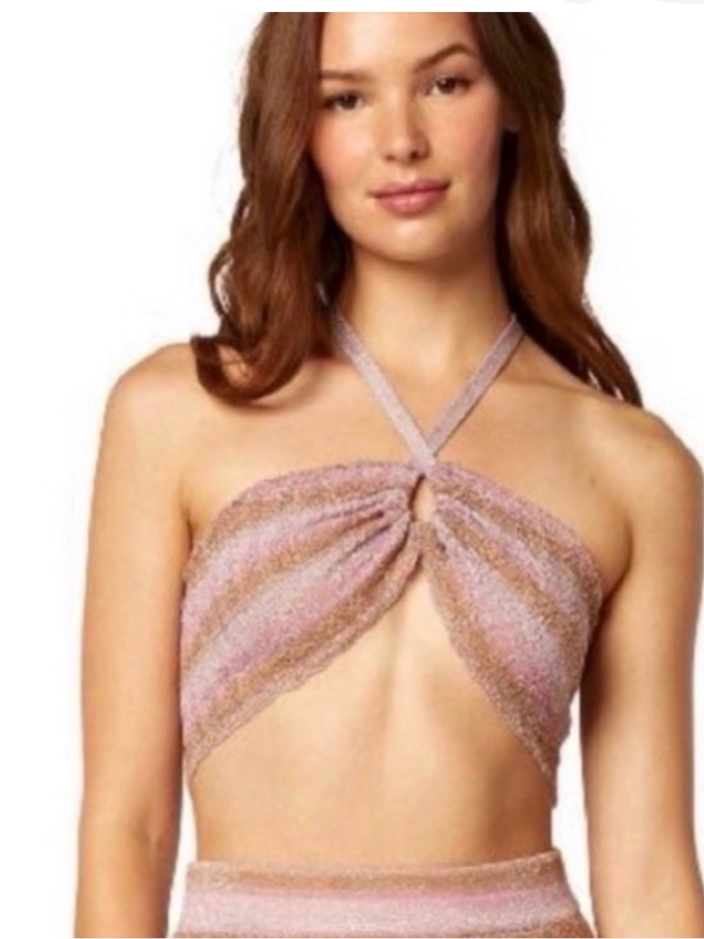 Misa Los Angelos Sparkle Pink Halter Crop Top - Women